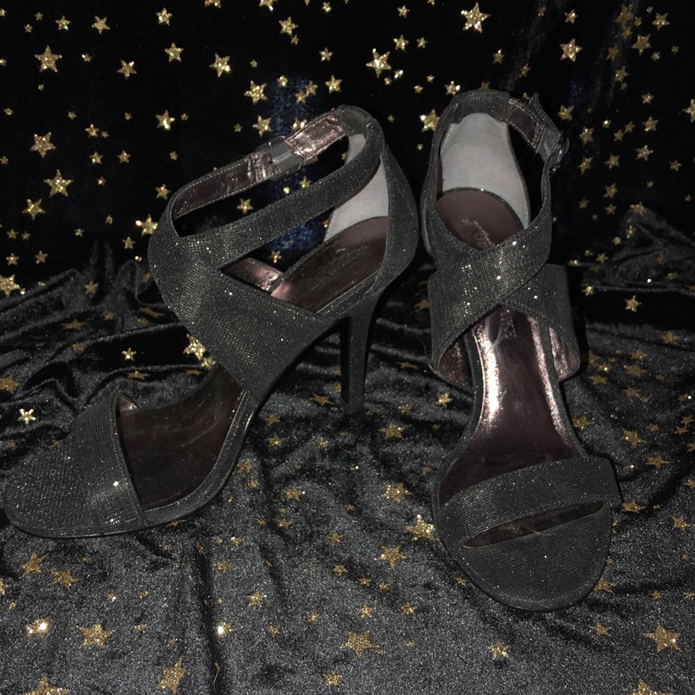 Sparkly criss-cross strap heels